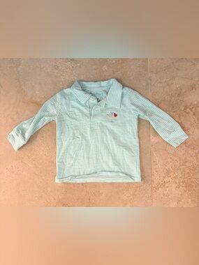 Itsy Bitsy Boy Teal Striped Mickey Mouse Balloon Polo 12 months